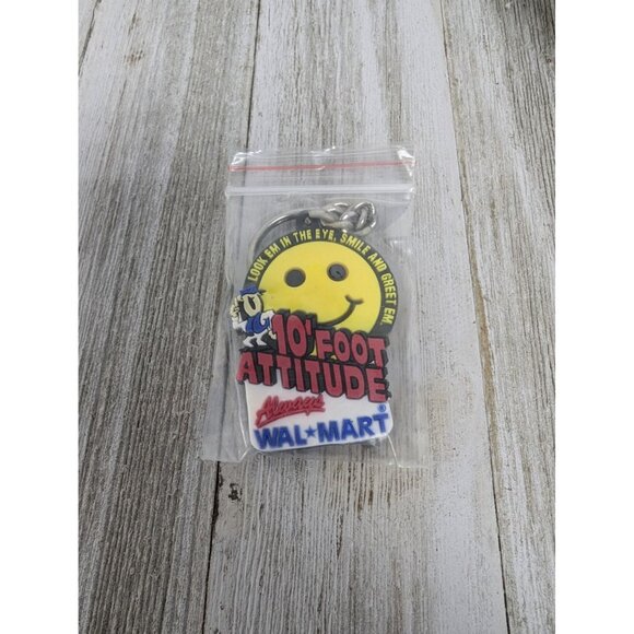 Vintage Wal-Mart Smiley Face Keychain 10 Foot Attitude - Picture 1 of 5